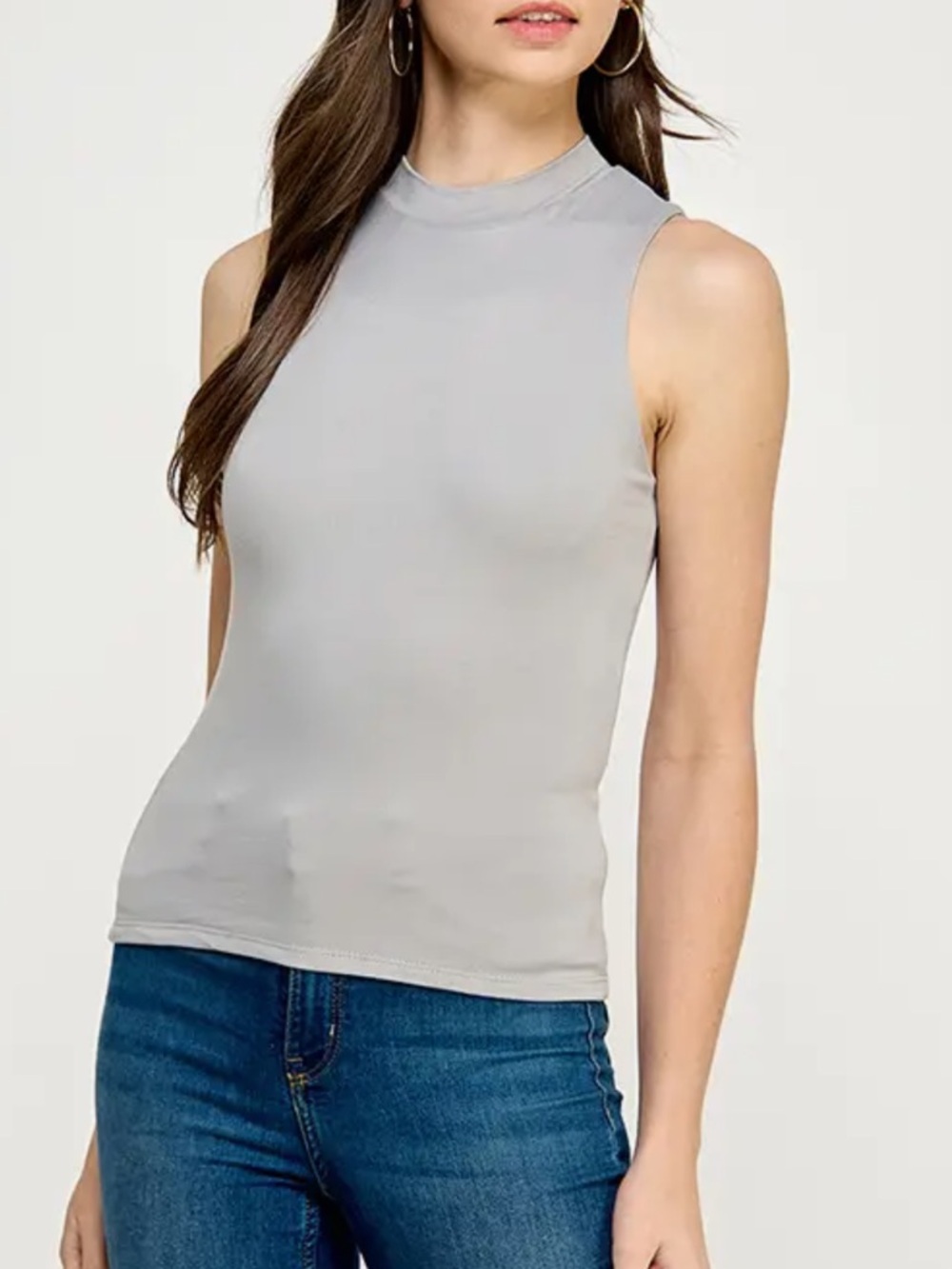 ShopEvelynne Sleeveless Mock Neck Tank Top in Light Gray